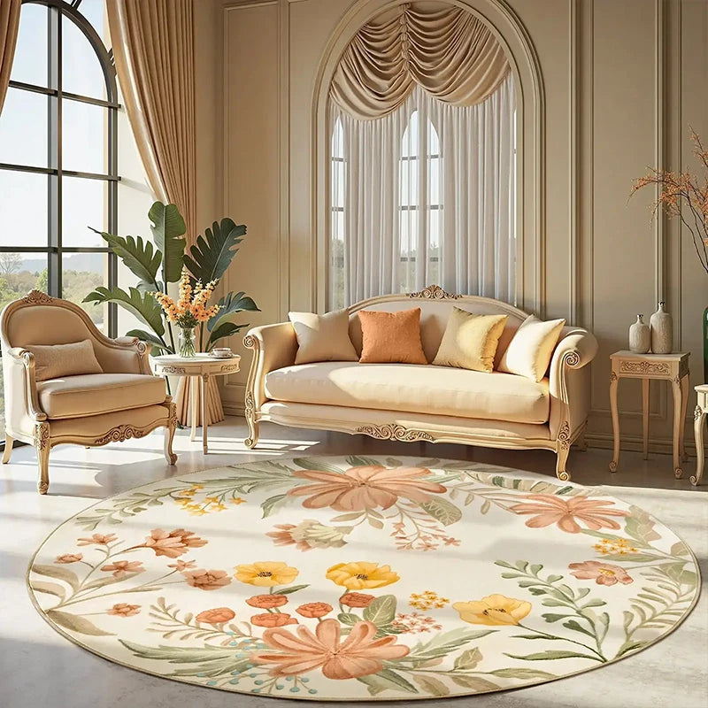 Round Non-Slip Machine Washable Floral Plush Area Rug Plush Area Rug HIP