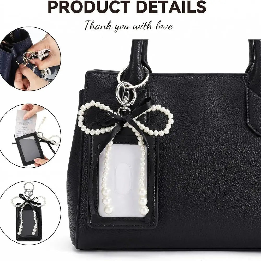 Pearl Bow Photocard Holder – Cute PU Keychain Card Case Photocard Holder Keychain HIP