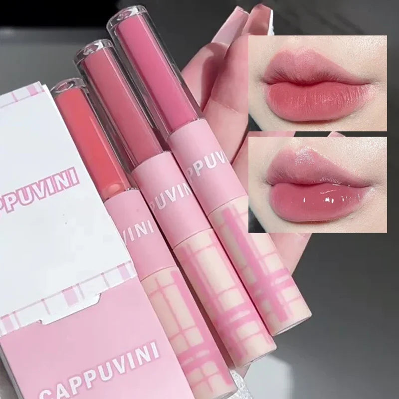 Double End Lip Glaze Sexy Long Lasting Red Tint Makeup Lip Mud Full Gloss Mirror & Matte Velvet Liquid Lipstick Korean Cosmetics HIP