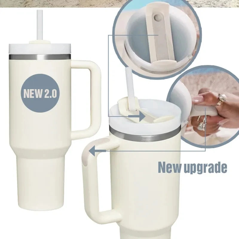 40oz Insulated Tumbler with Handle & Straw – Stainless Steel Insulated Tumbler HIP