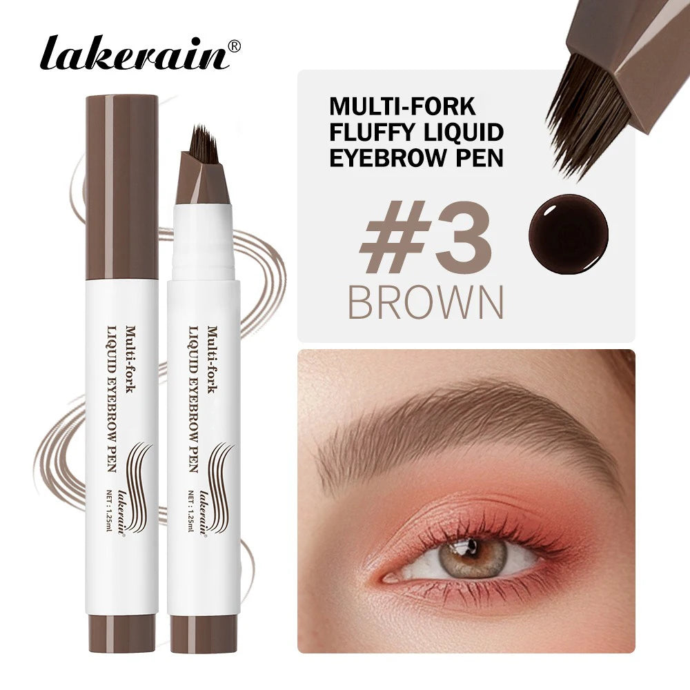 Long Lasting 4D Wild Eyebrow Pen Multi Forks Liquid Pen Tip Fine Sketch Natural Dark Brown Liquid Tattoo Brow Waterproof Makeup HIP 03 Brown-1pc