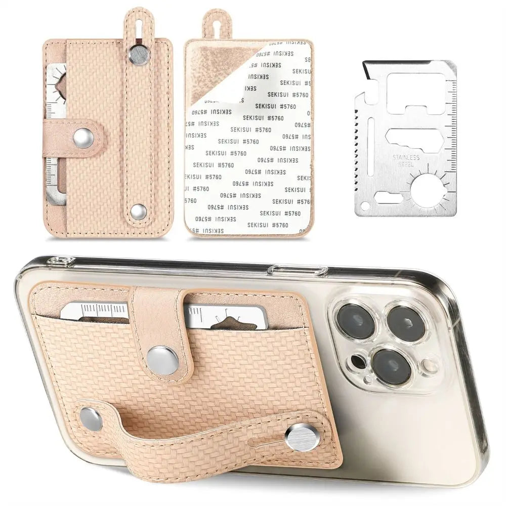 Adhesive Phone Card Holder Wallet & Stand – PU Leather Phone Card Holder HIP khaki