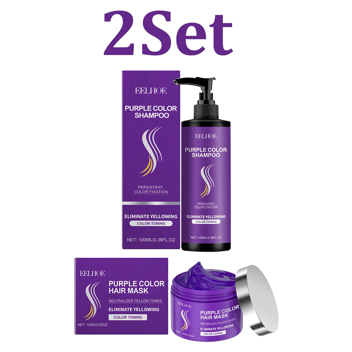 Purple Shampoo & Keratin Hair Mask Set – Color Safe Care Hair Care Bundle HIP 2 Set