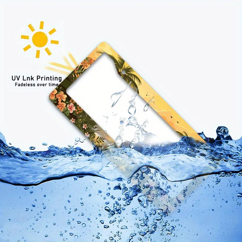 Tropical Sunset Palm Trees Metal License Plate Frame – Rustproof License Plate Frame HIP