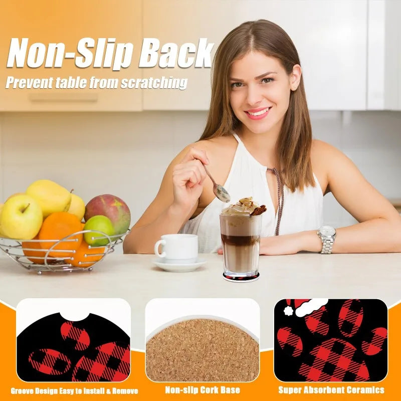 Christmas Buffalo Plaid Dog Paw Car Cup Holder Coasters 2-Pack Car Cup Coasters HIP