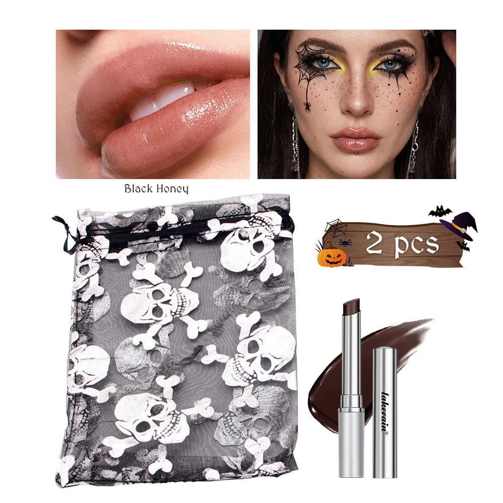 Halloween Makeup Honey Lipstick Tinted Lip Balm Lip Stain Moisturizing Nourishing For All Skin Tones Women Lip Cosmetic Black HIP set1