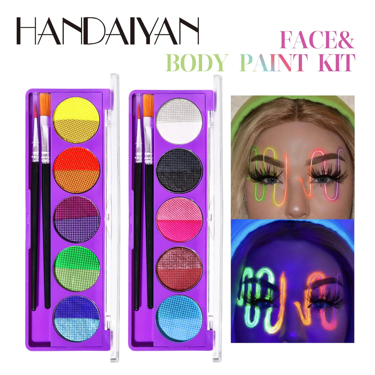 UV Glow Face & Body Paint Palette – High Pigment Water-Based UV Body Paint Palette HIP