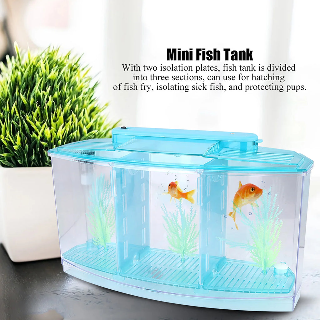 Aquarium Fish Tank LED Acrylic Three Divisions Breeding Isolation Box for Small Fishes HIP