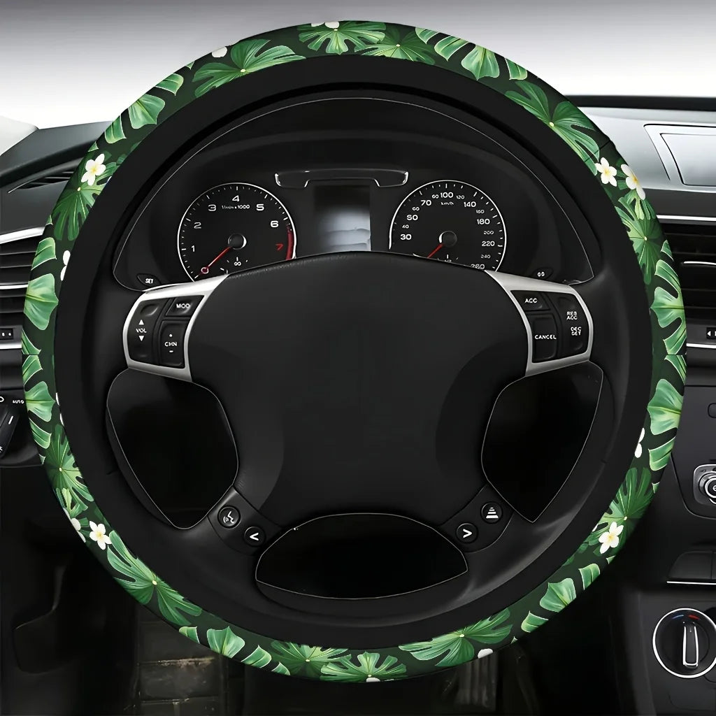 Tropical Leaf & Flower Car Steering Wheel Cover – Soft Grip Steering Wheel Cover HIP