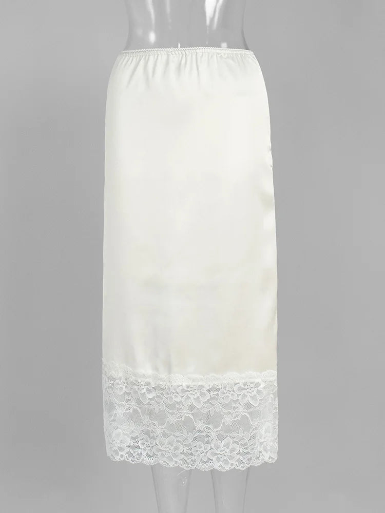 Tossy White Casual Lace Long Skirt For Women Slim High Waist Patchwork Elegant Commute Clothes Summer 2025 Female Maxi Skirt New HIP