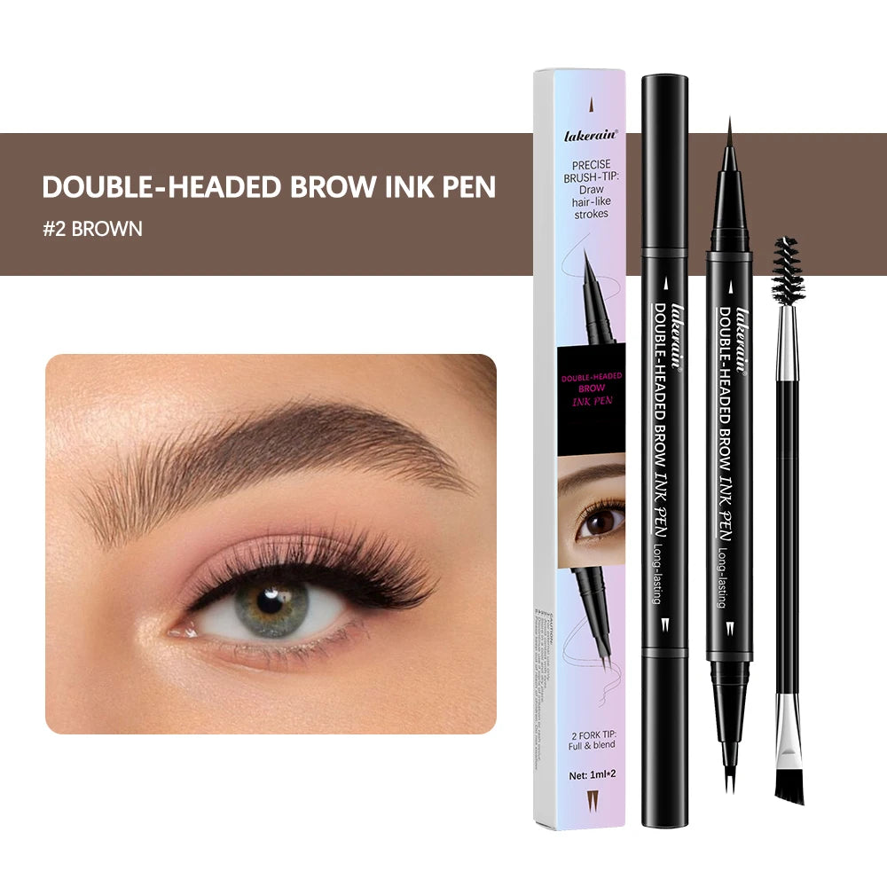 2&1 Pronged Eyebrow Pencil Waterproof Double-Headed Long Lasting Smudge Proof 2 End Design for Natural Brows Easy Application HIP