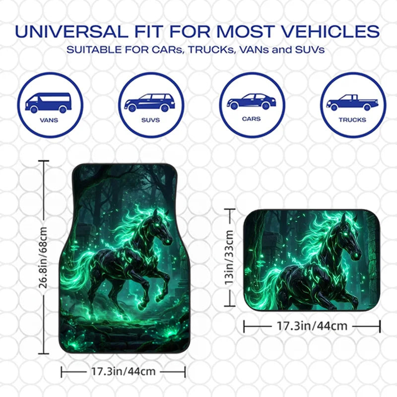 4-Pc Neon Green Horse Print Car Floor Mats – Universal Fit Car Floor Mats HIP