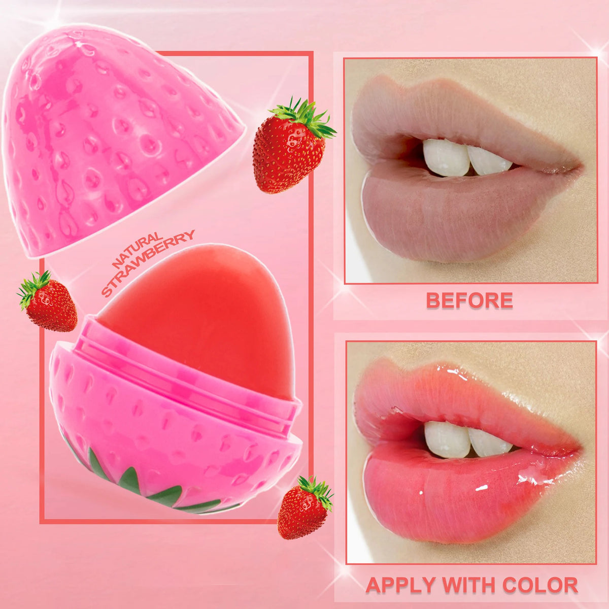1/4Pcs Strawberry Lip Balm Long-Lasting Moisturizing Repair Hydrating Colored Tint Lipstick Clear Repairs Dry Lip Care Cosmetics HIP Rose Red-1Pc