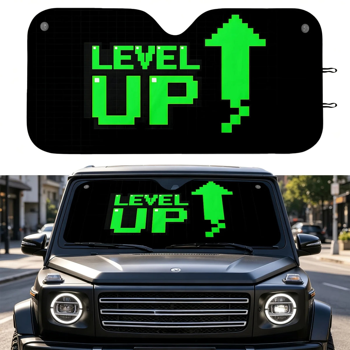 Pixel Arrow Green 2D Printed Car Windshield Sunshade Car Windshield Sunshade HIP M