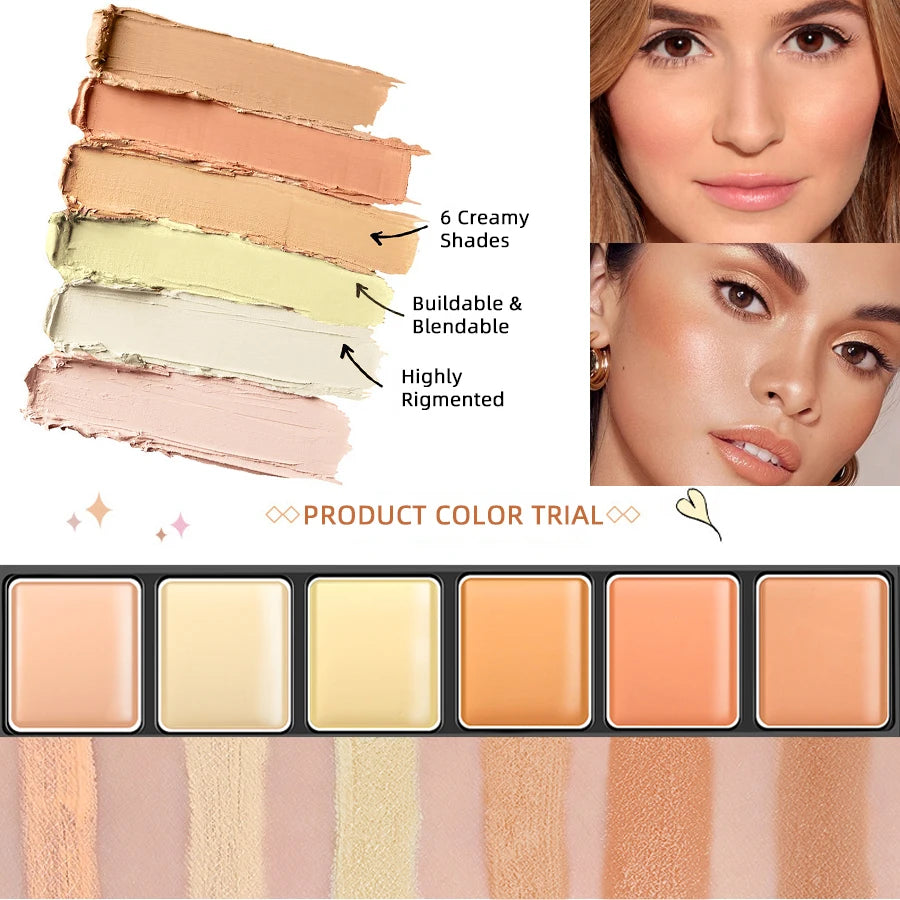 6-color Concealer Blush Palette Cream Matte Highight Contour Makeup Eyeshadow Base Palette with Brush Covering For Dark Circles HIP