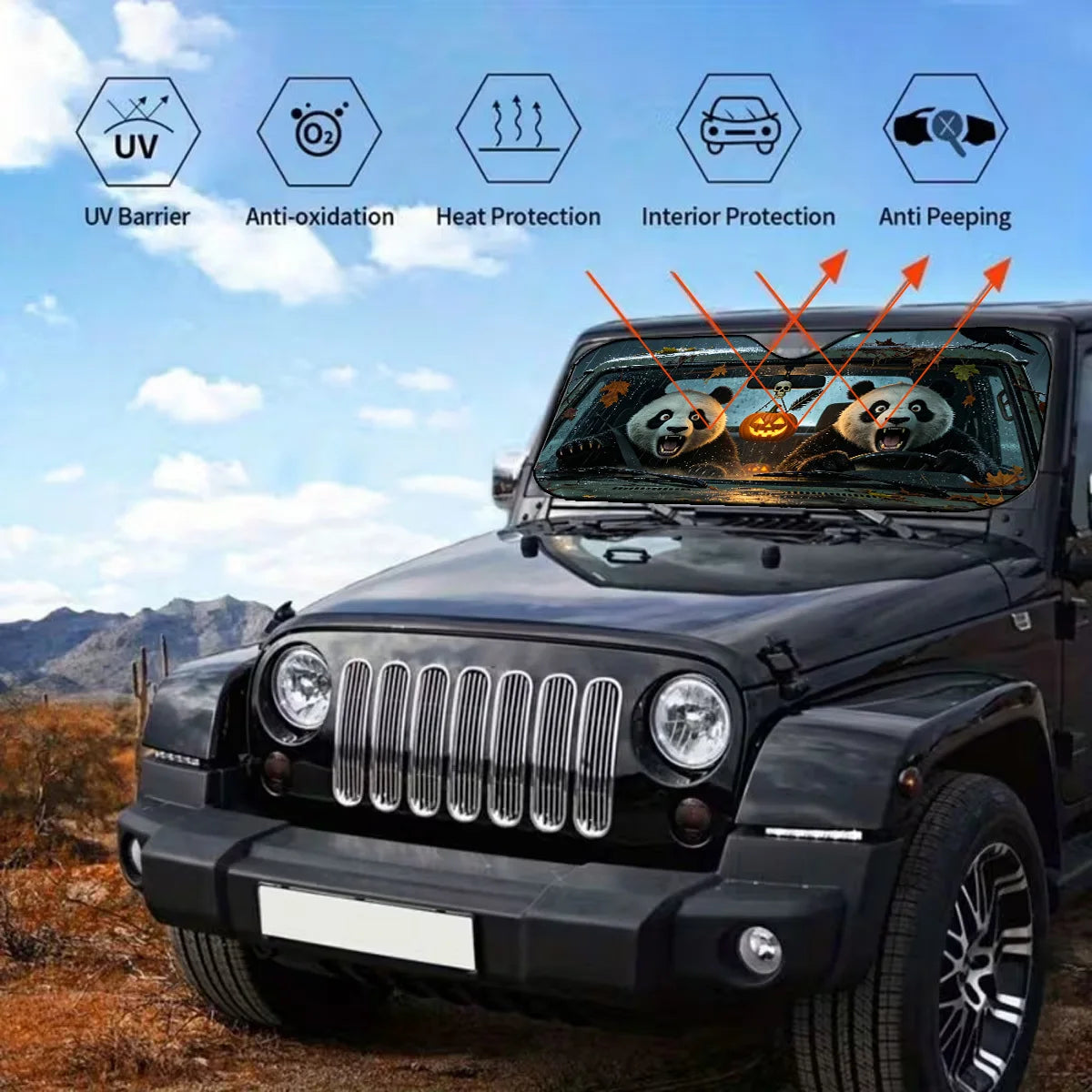 Panda Foldable Car Windshield Sunshade – Cool & Easy Install Car Windshield Sunshade HIP