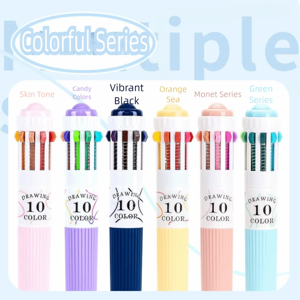 3-Pack 10-Color Retractable Ballpoint Pen Set – 0.8mm Fine Tip Multicolor Ballpoint Pen HIP