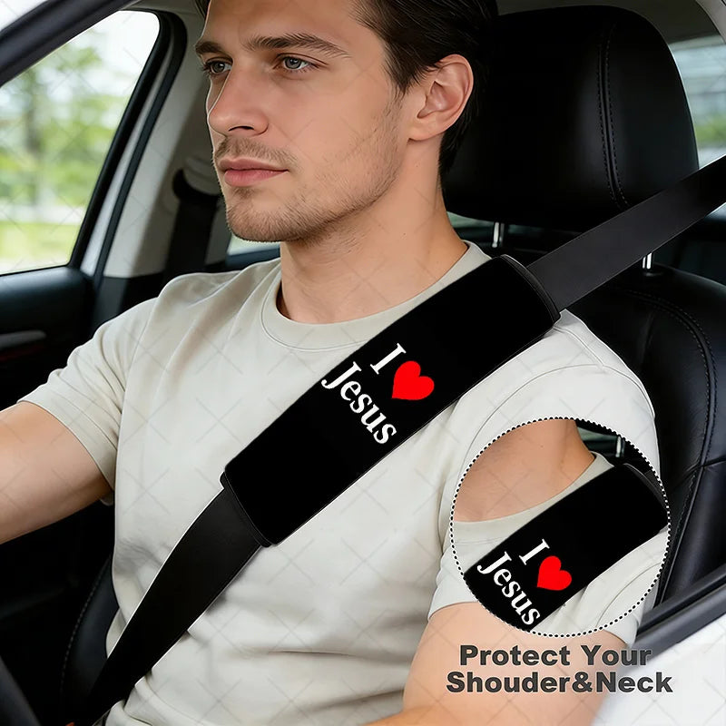 2-Pack Christian Heart Jesus Car Seat Belt Covers | Soft Pad Seat Belt Cover HIP