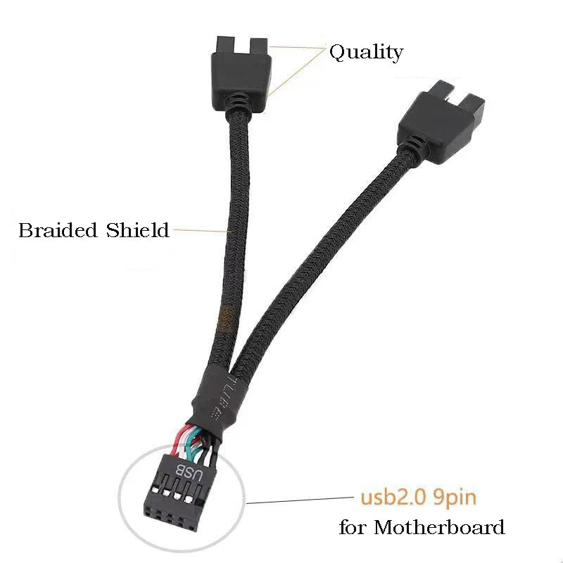 USB 9-Pin to Dual 9-Pin Splitter Cable | PC Motherboard HUB USB Header Splitter HIP