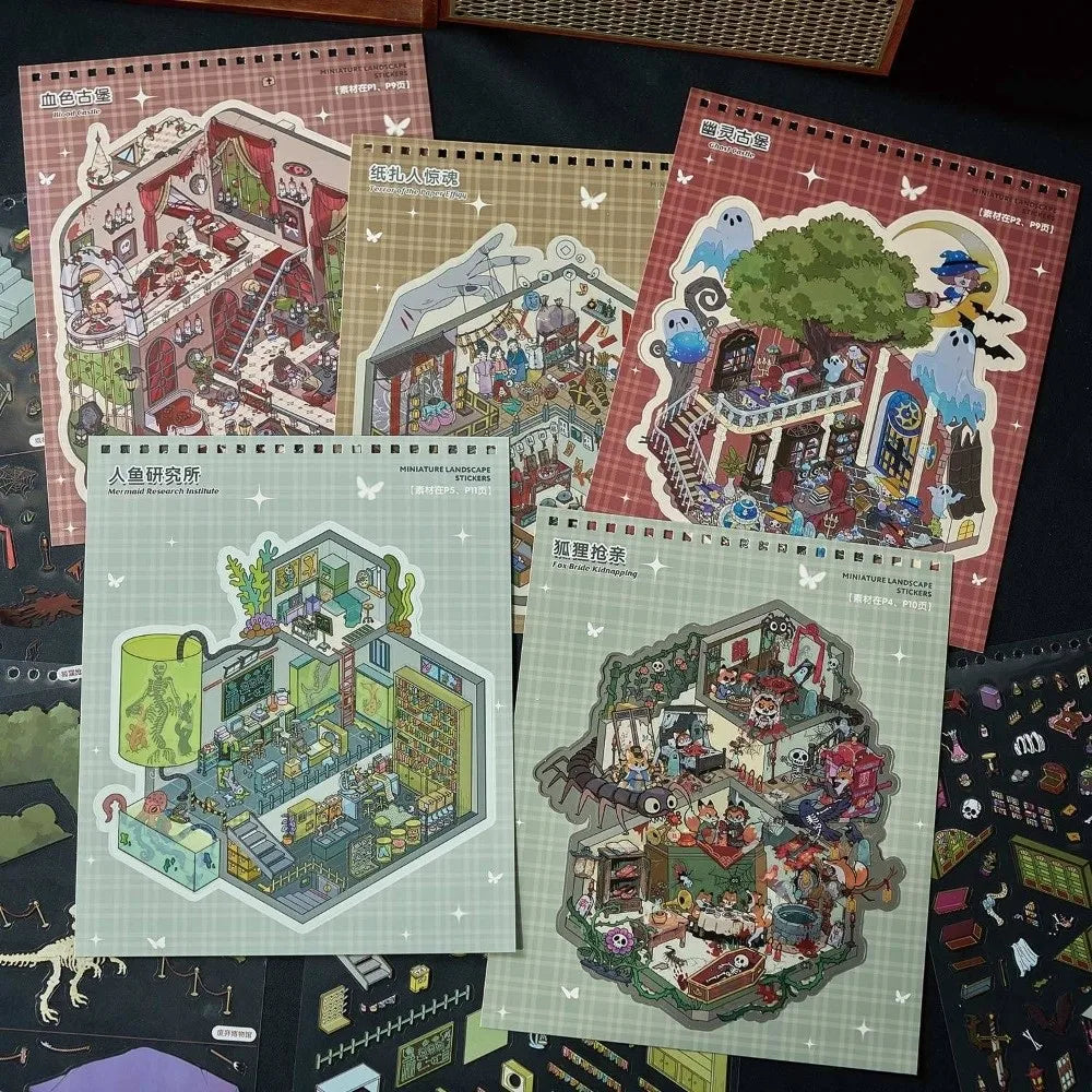Horror Theme 3D Sticker Book – 8 Scenes 20 Sheets PET Craft Craft Sticker Book HIP