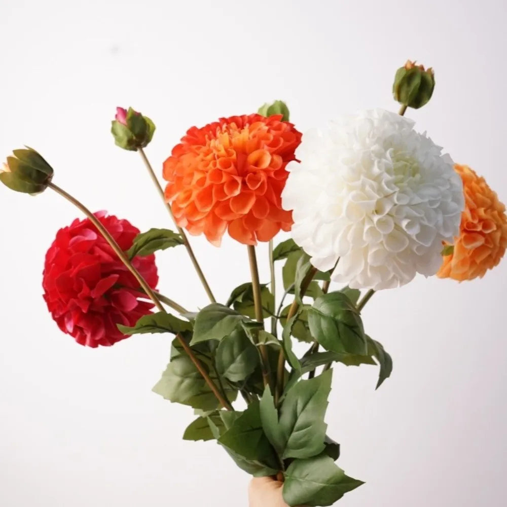 Silk Artificial Dahlia Flowers 2-Head Pink Faux Floral Stem Artificial Silk Flowers HIP