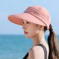 Women's Foldable Wide Brim UV Sun Hat – Ponytail Cap Women's Sun Hat HIP dark pink