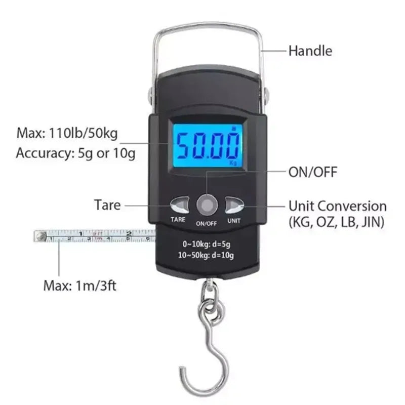 50kg Portable Digital Hanging Scale with Retractable Tape Digital Hanging Scale HIP