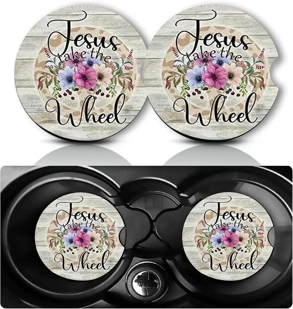 2-Pack Floral Car Cup Holder Coasters – Non-Slip Rubber Mat Car Cup Holder Coasters HIP 1 Ceramic Cork