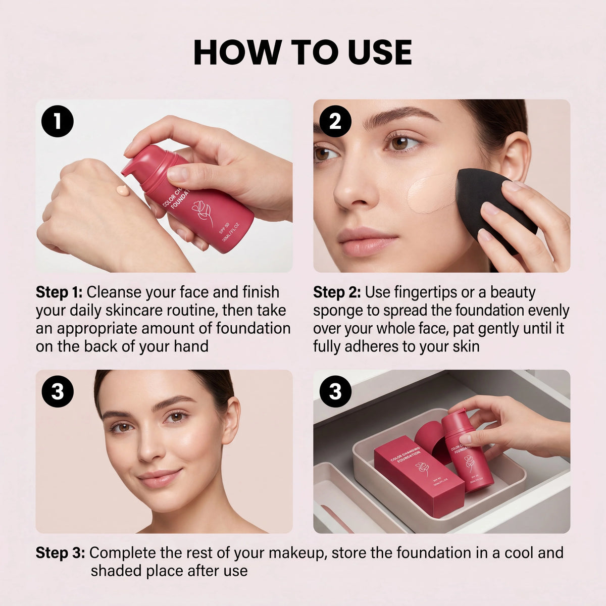 Color Changing Foundation SPF50 – Hydrating & Long-Wearing Color Changing Foundation HIP