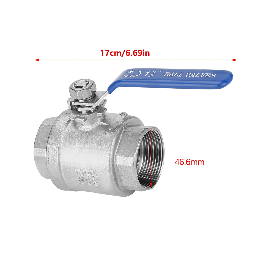 304 Stainless Steel Two Piece Full Port Female Thread Ball Valve 1‑1/2" DN40 1000 WOG HIP