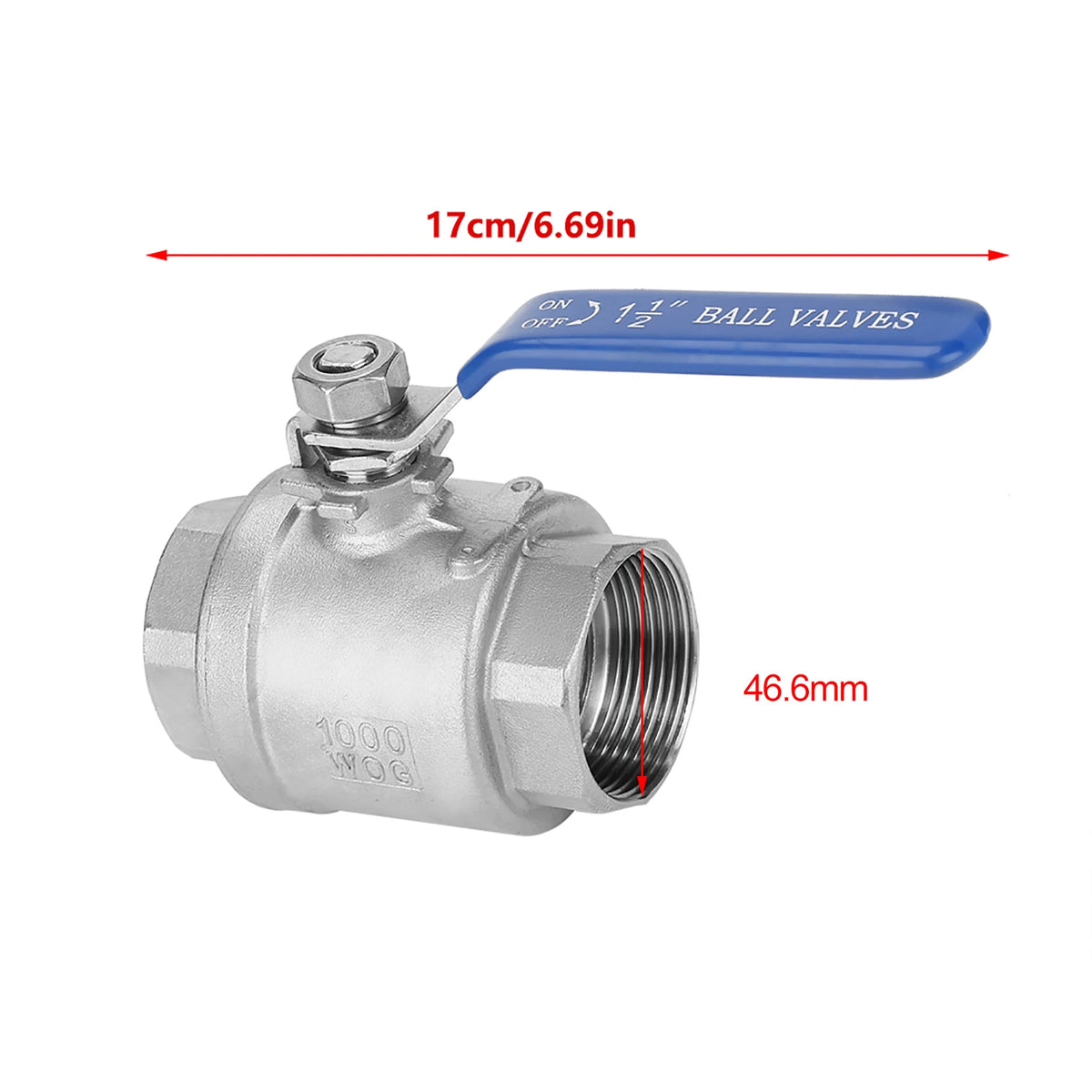 304 Stainless Steel Two Piece Full Port Female Thread Ball Valve 1‑1/2" DN40 1000 WOG HIP