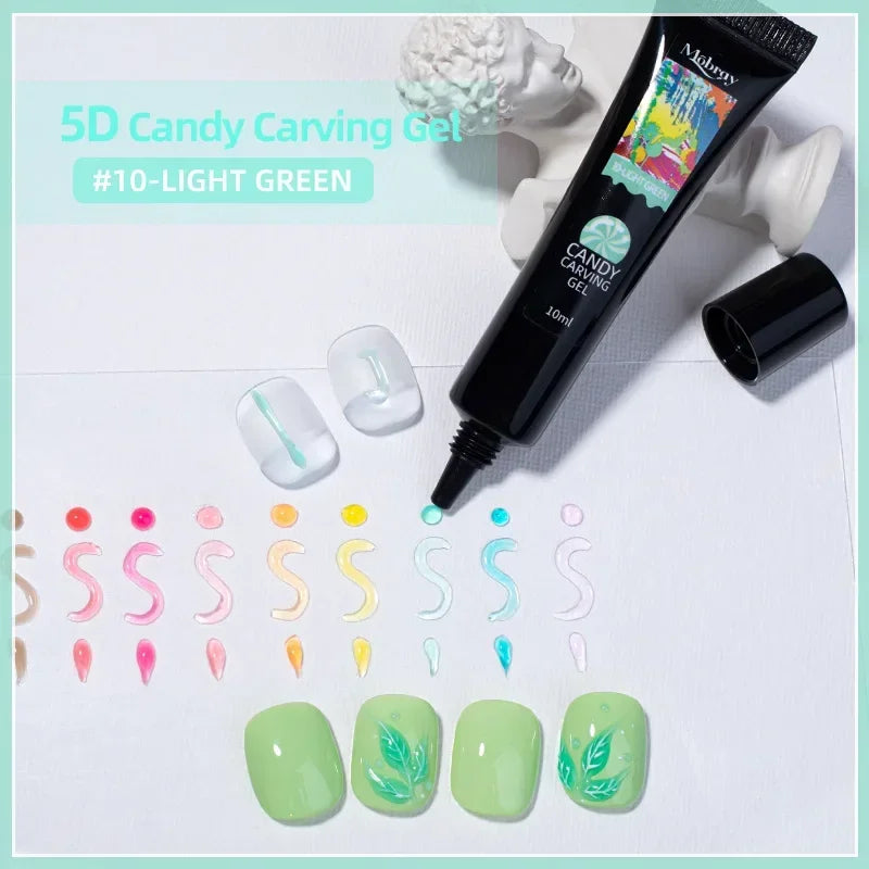 Nail Art Decorations Gel PVC Hose Modeling Phototherapy UV Nail Polish Glue INS Transparent Gummy Carving Jelly 5D Nail Art Gum HIP 10 LightGreen-NET10g