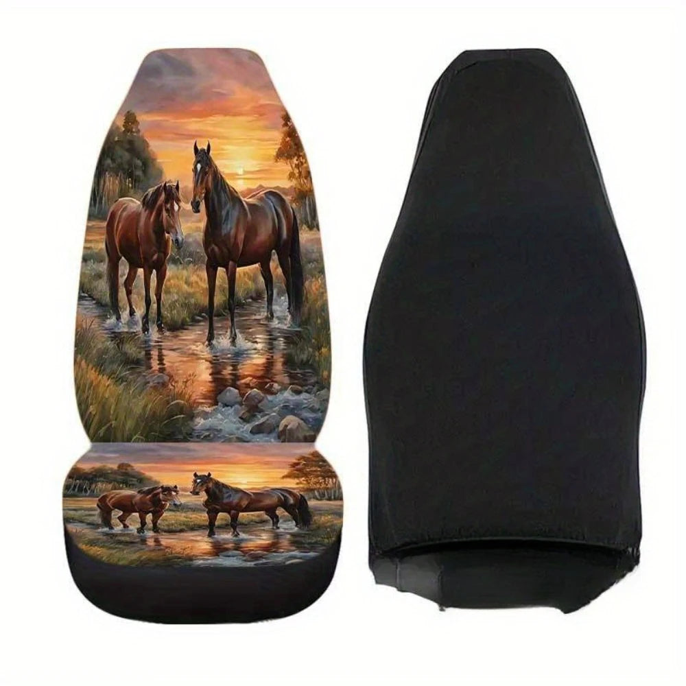 Horse Herd Sunset Car Seat Covers – 2 Sets Universal Fit SUV Car Seat Covers HIP