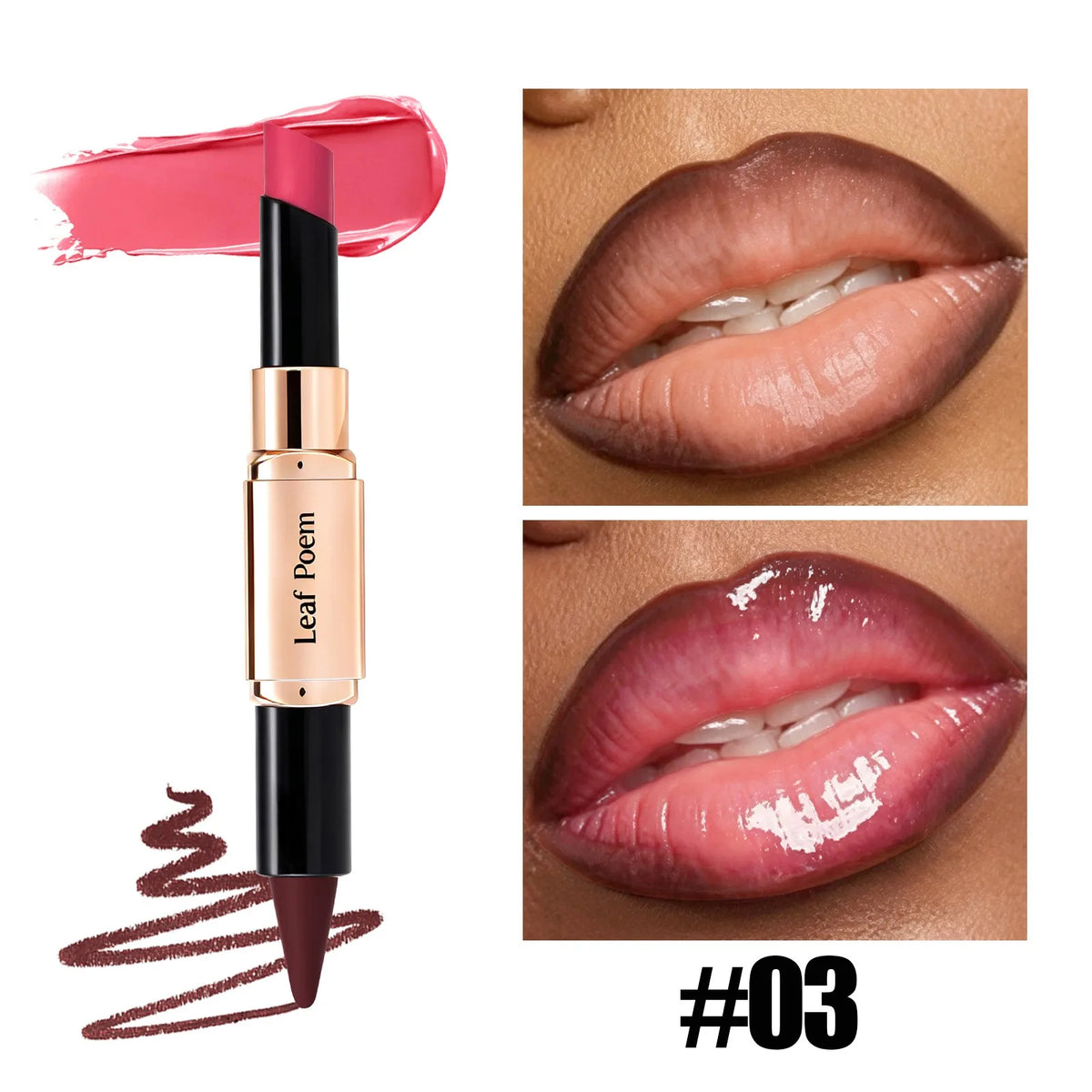 2‑in‑1 Slanted Tip Lip Liner Lipstick Matte Velvet Lip Contour Moisturizing Long Lasting Non‑dry Lip Makeup Daily Party Cosmetic HIP 03