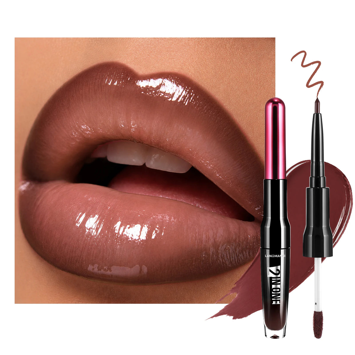 Dual End Wine Bottle Lip Makeup Matte Lip Liner Pen Mirror Glossy Lipgloss Long Lasting Moisturizing Shiny Lip Contour Cosmetic HIP 06