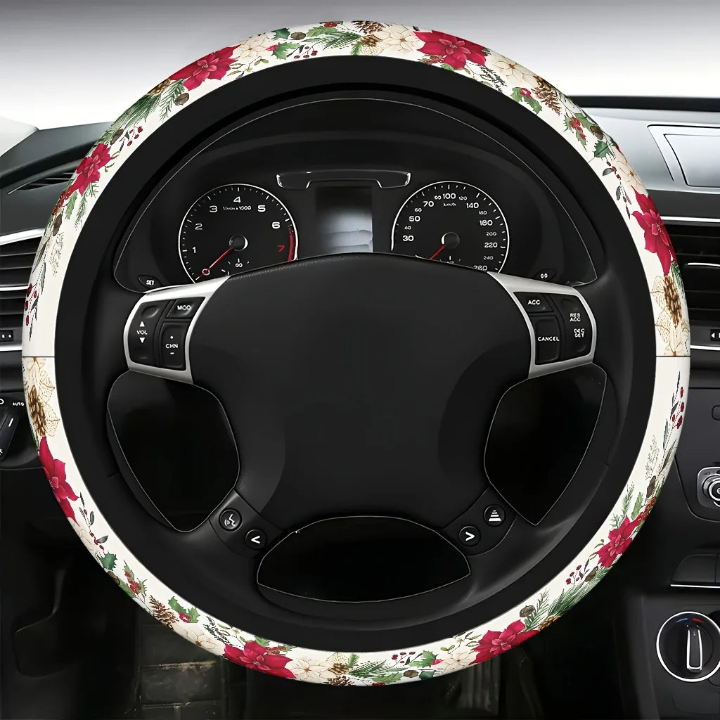Christmas Floral & Pinecone Car Steering Wheel Cover Steering Wheel Cover HIP