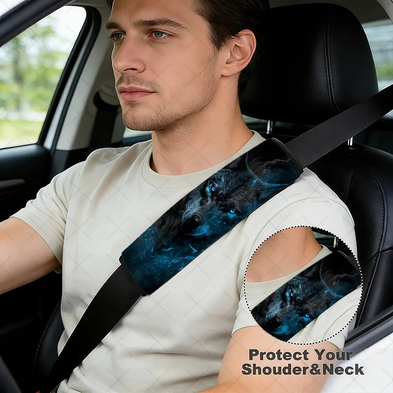 2-Pack Wolf Car Seat Belt Covers – Blue Wolf Design | HIP Seat Belt Cover HIP