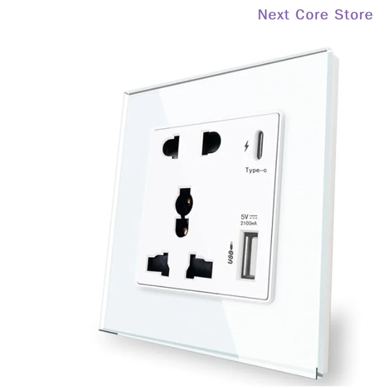 UK Wall Socket with USB-A & Type-C Fast Charging Ports USB Wall Socket HIP