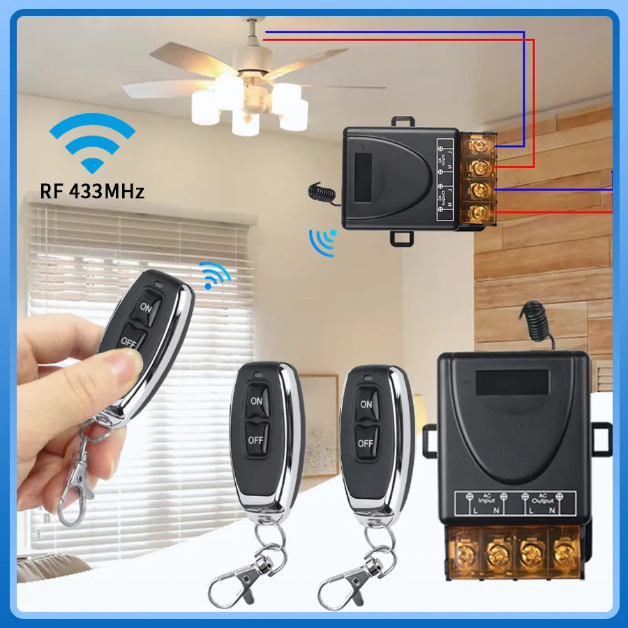 RF 433Mhz Wireless Remote Control Switch 12V 24V 48V 72V 110V 220V 30A Relay Receiver Transmitter For LED Light Water Pump Motor HIP