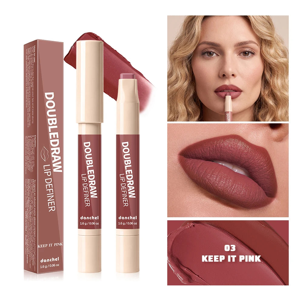 Double Draw Lip Definer 2 In 1 Lip Liner And Lip Gloss Silky Cream Texture Long Lasting Hydrating High Pigment Waterproof Makeup HIP