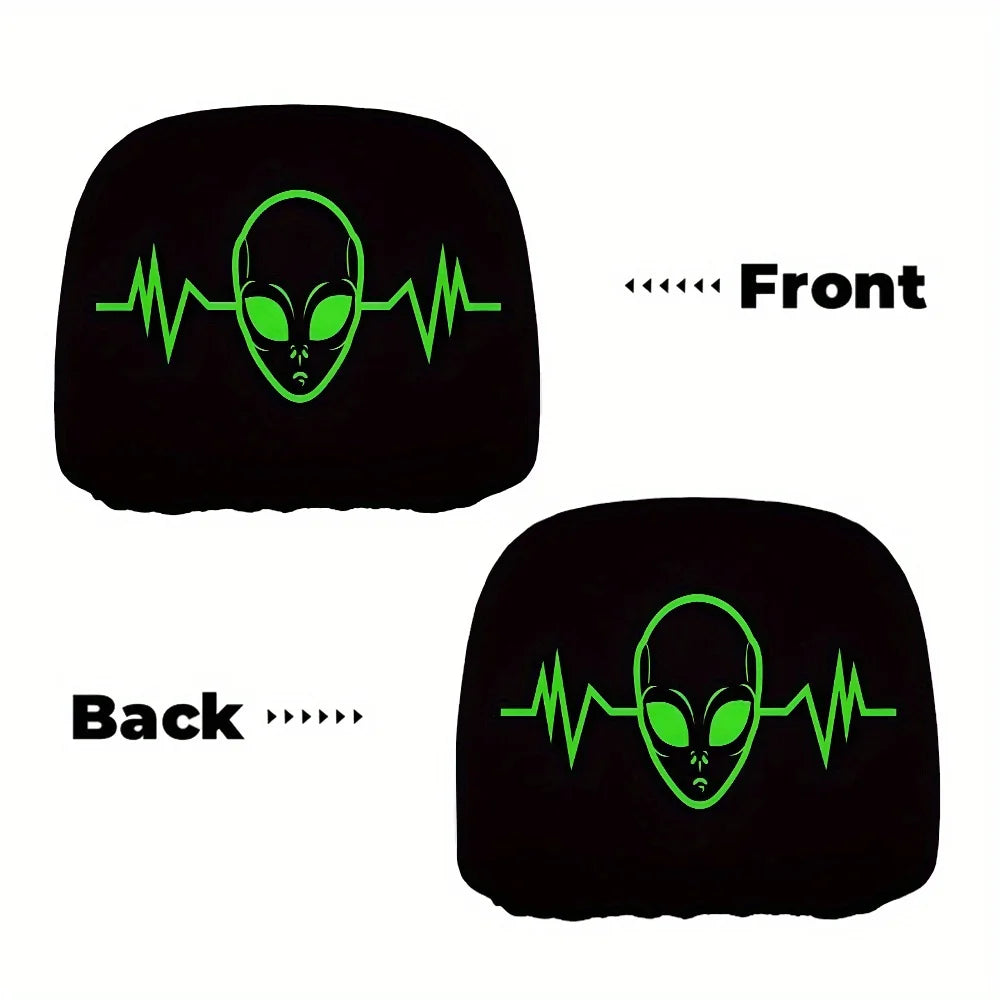 2-Pack Alien Spaceship Headrest Covers – Neon Green Car Seat Car Headrest Cover HIP black