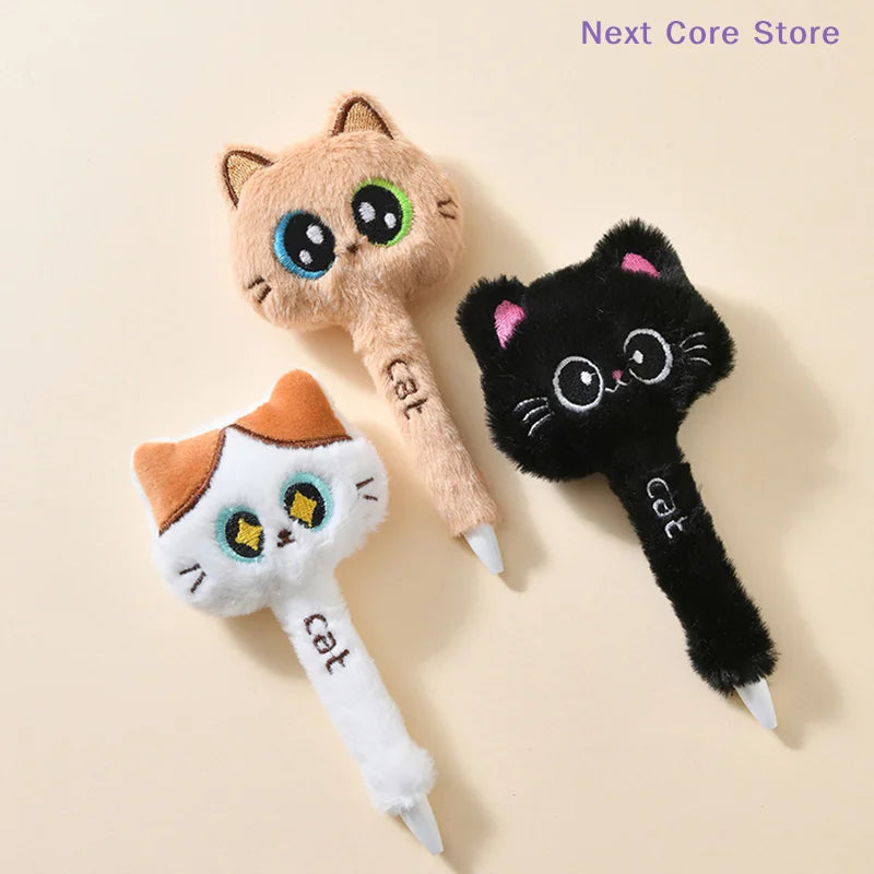 Cute Cat Plush Gel Pen – 0.5mm Quick-Dry Click Pen Novelty Gel Pen HIP