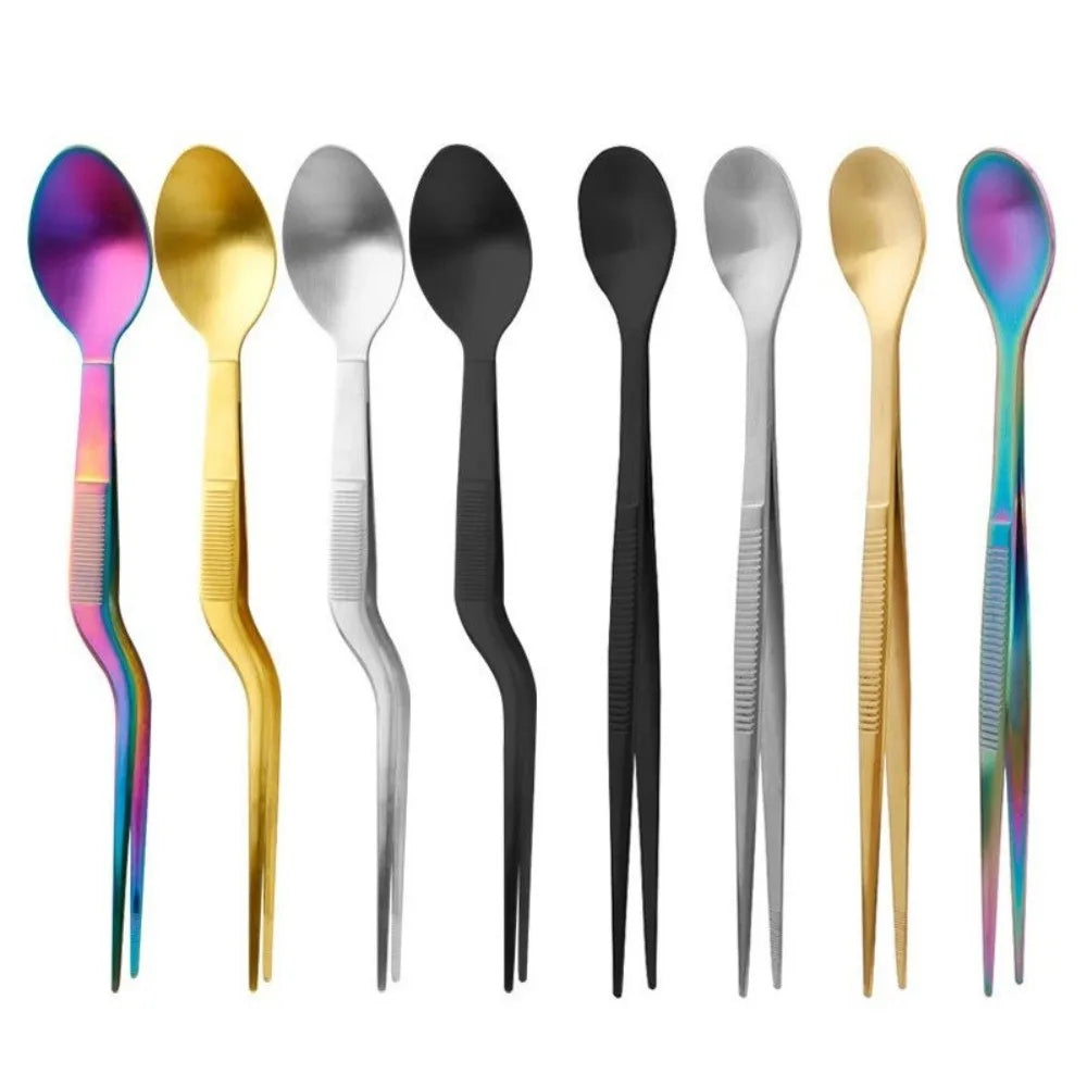 2-in-1 Stainless Steel Sauce Spoon & Food Tweezers Kitchen Tool Kitchen Utensil HIP