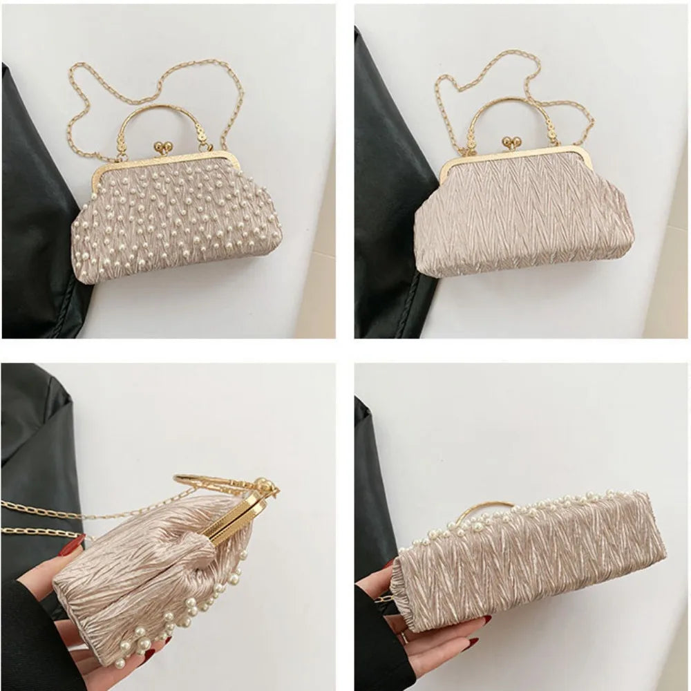 Pearl Diamond Shell Evening Bag – Chain Shoulder Clutch Evening Shell Clutch HIP