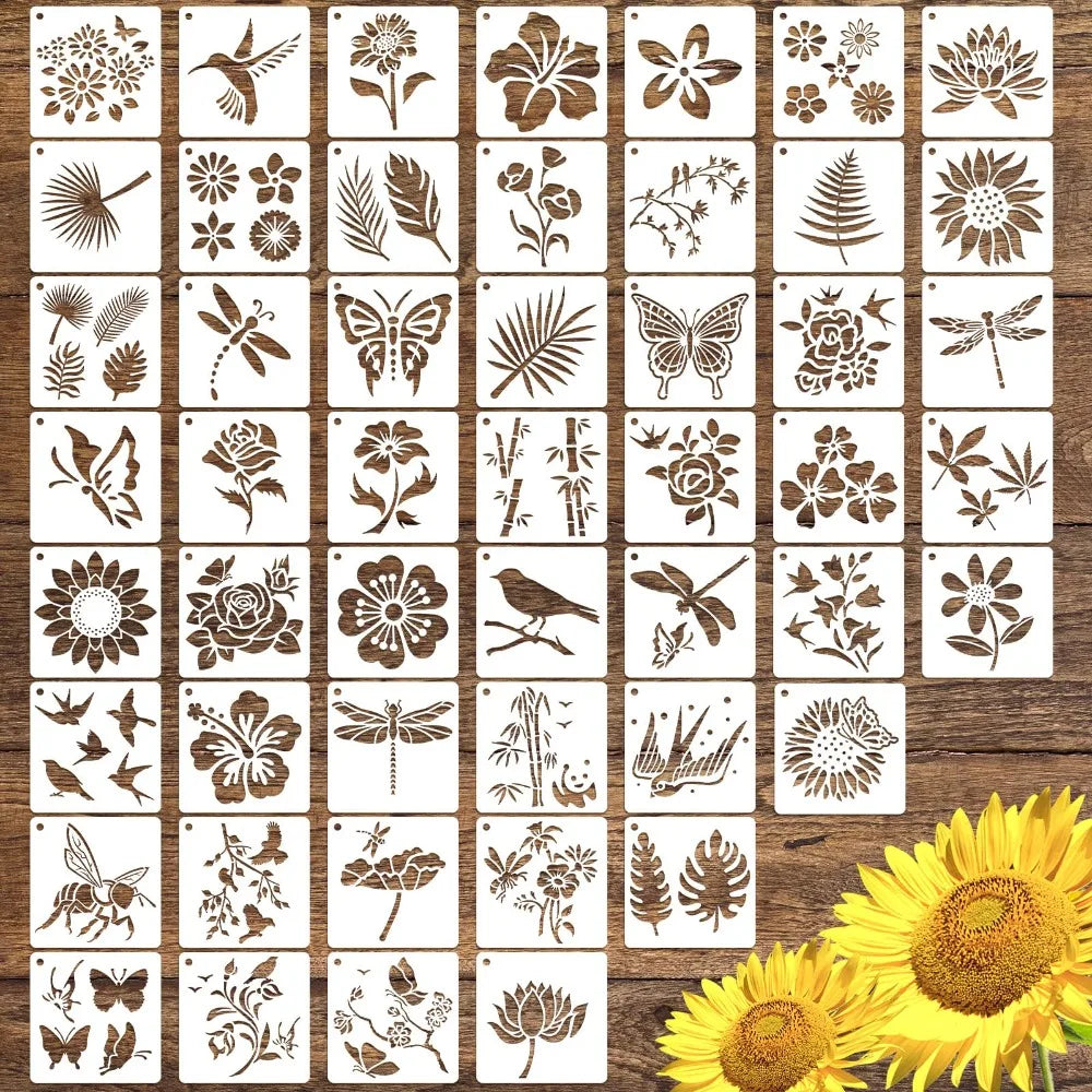 50-Piece Floral DIY Painting Stencil Set – Reusable PET Templates DIY Painting Stencil Set HIP black