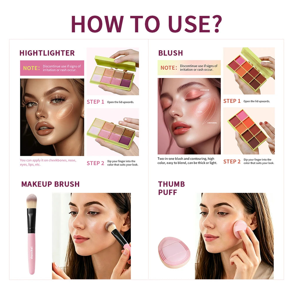 16Color Cream Eyeshadow Palette 4Pcs Set Matte Shimmer Multi-use Eye Face Makeup With Brush Sponge Puff Beauty Cosmetics HIP
