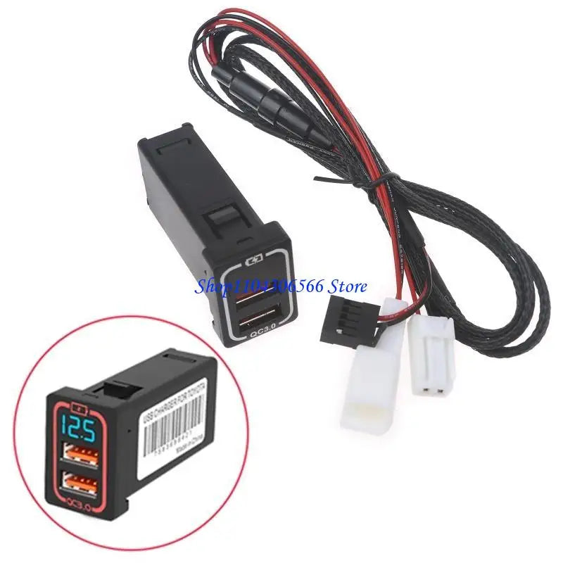 Dual USB Car Charger with LED Voltmeter – 18W Fast Charge Dual USB Car Charger HIP Red CN