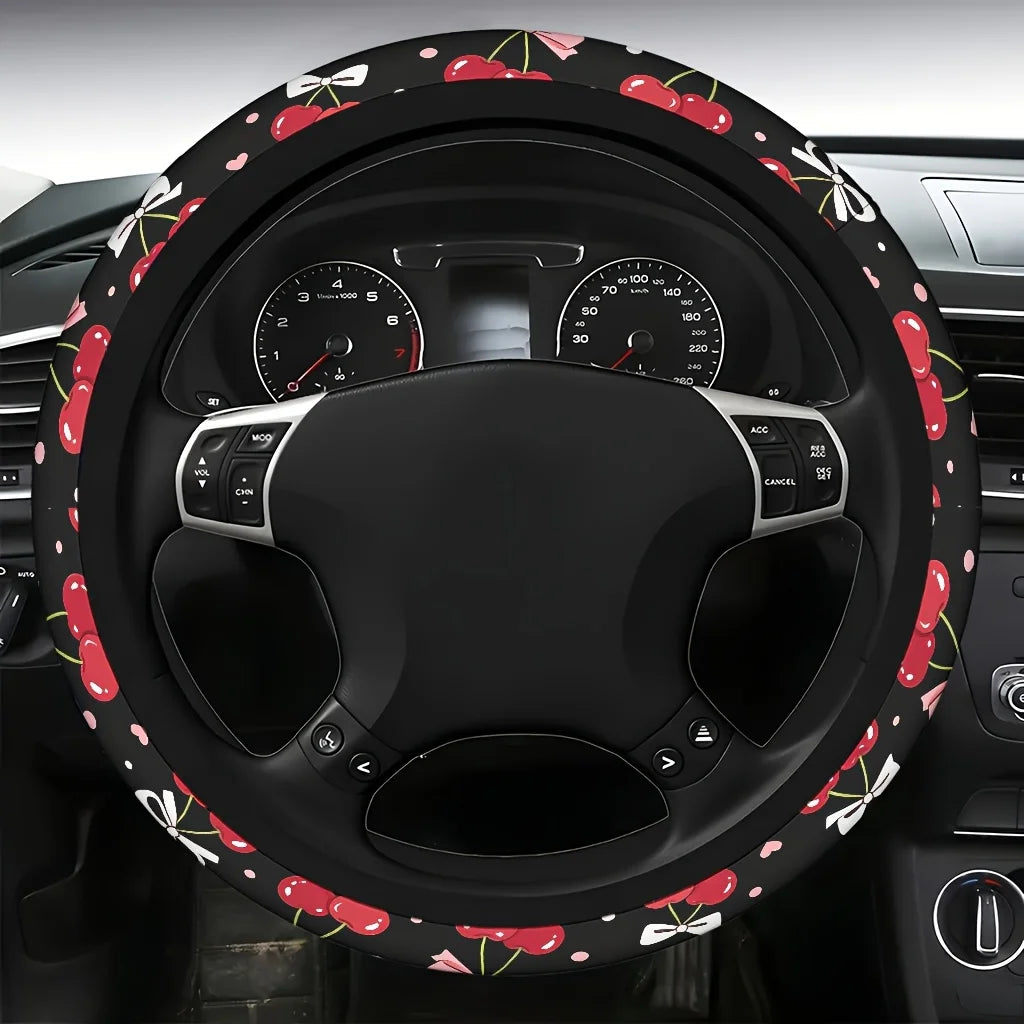Cherry Bow Heart Car Steering Wheel Cover – Soft & Breathable Steering Wheel Cover HIP