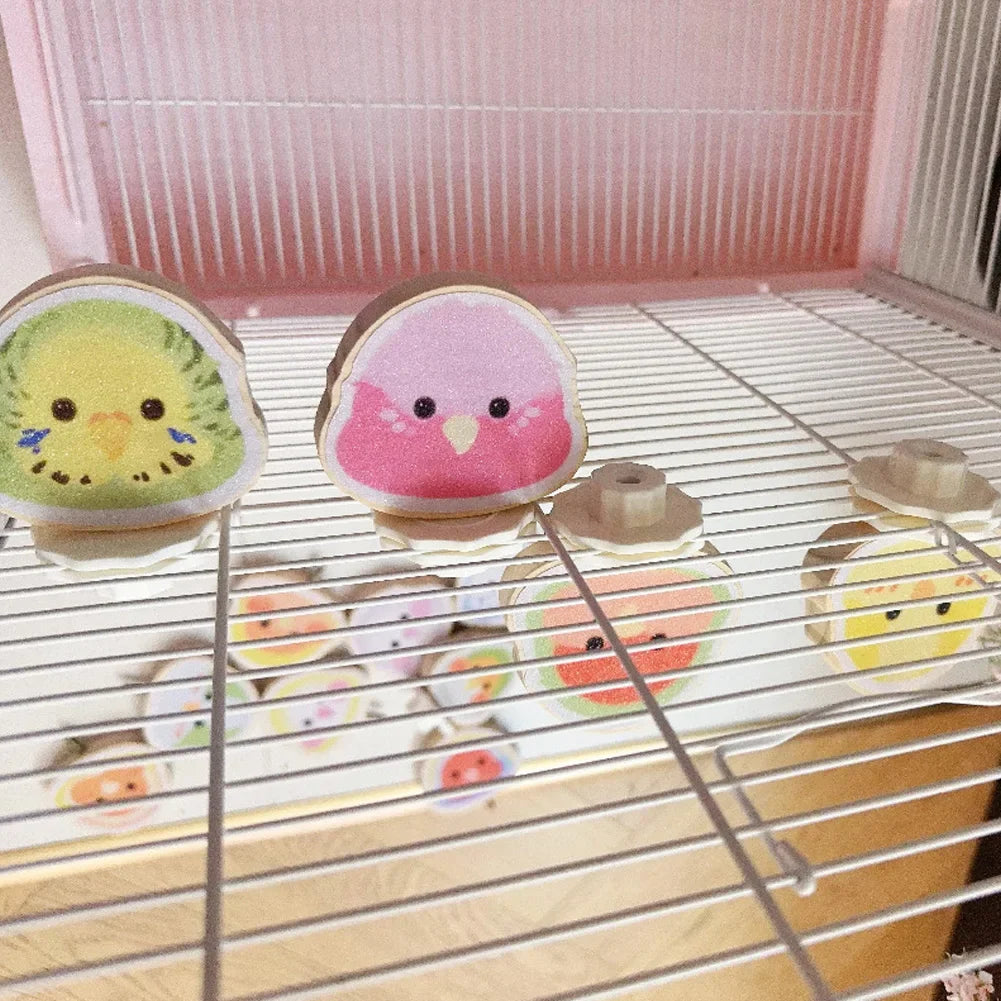 Cartoon Parrot Pattern Bird Platform Natural Pine Floating Stone Grinding Rack for Animal Totoro Squirrel Hamster Bracket Board HIP