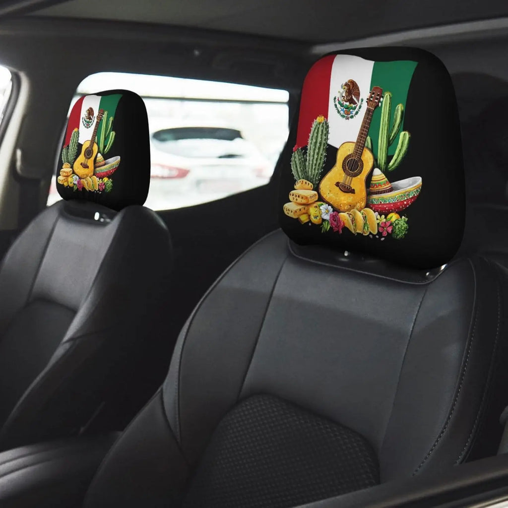 2-Pack Mexican Flag Tacos Car Headrest Covers – Universal Fit Car Headrest Cover HIP